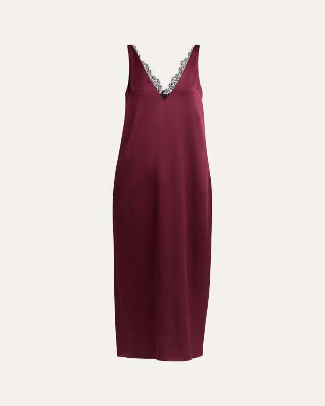 Lace-Trimmed Satin Slip Dress